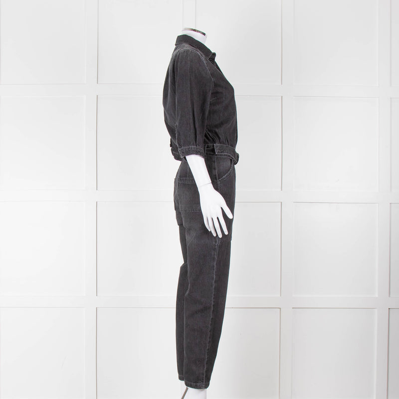 Ba&sh Black Denim Belted Jumpsuit