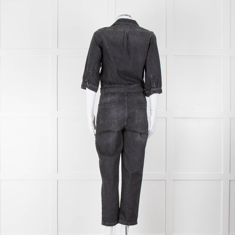 Ba&sh Black Denim Belted Jumpsuit