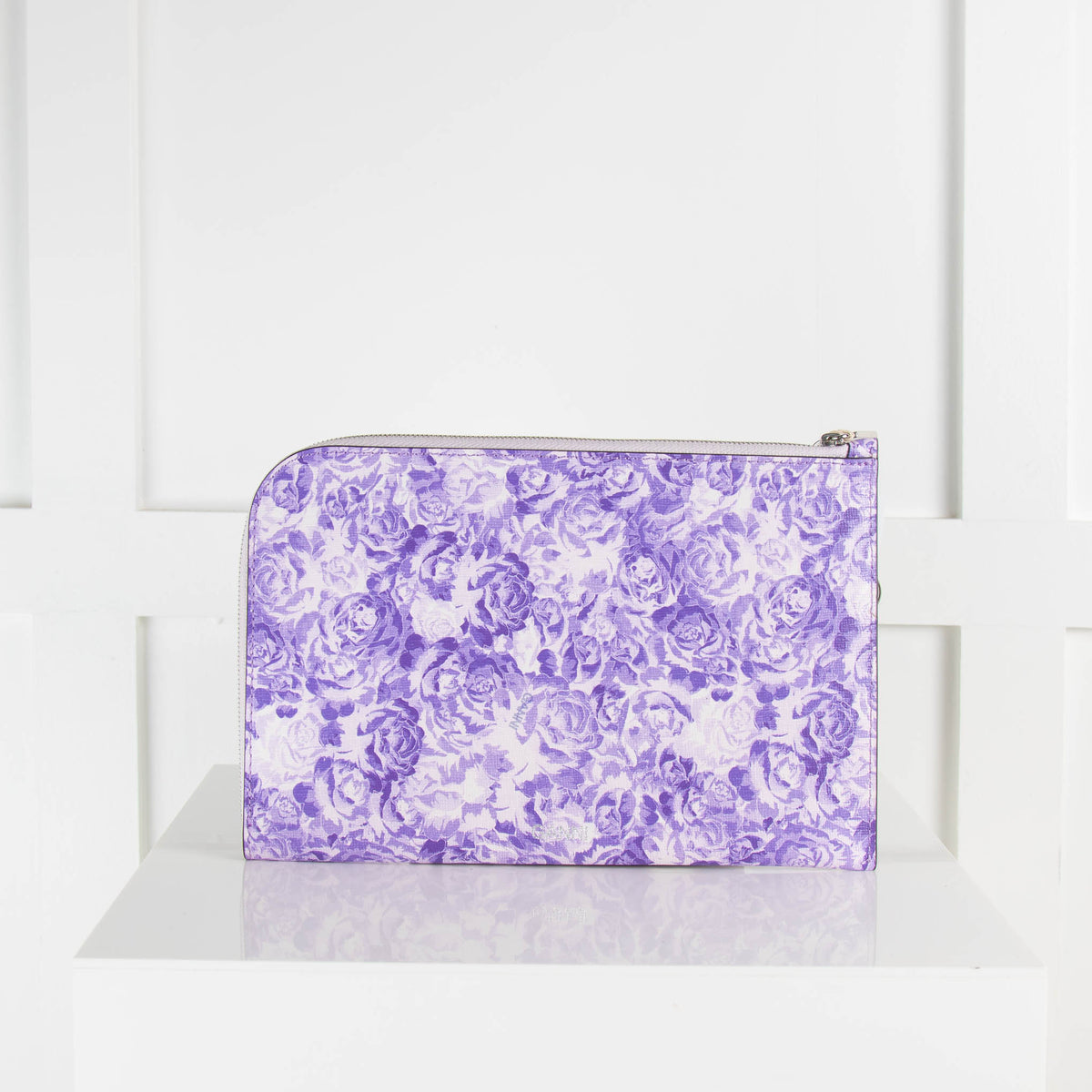 Ganni Purple Floral Textured Leather Pouch