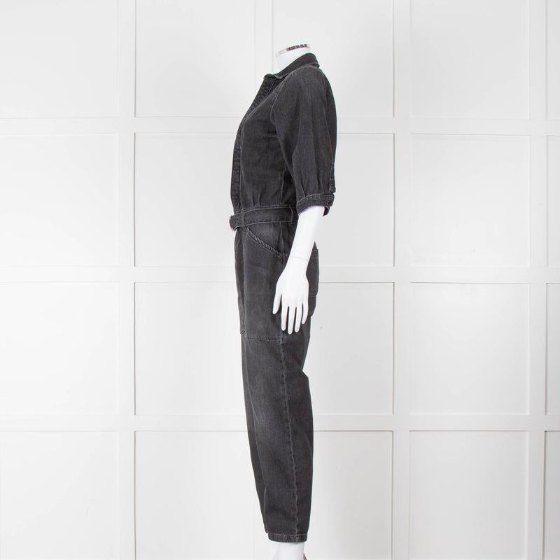 Ba&sh Black Denim Belted Jumpsuit