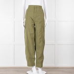 Frame Green Gold Button Wide Legged Cotton Trousers
