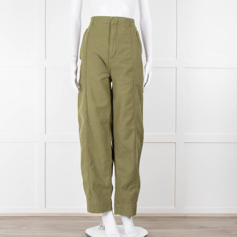 Frame Green Gold Button Wide Legged Cotton Trousers