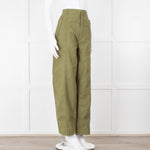 Frame Green Gold Button Wide Legged Cotton Trousers