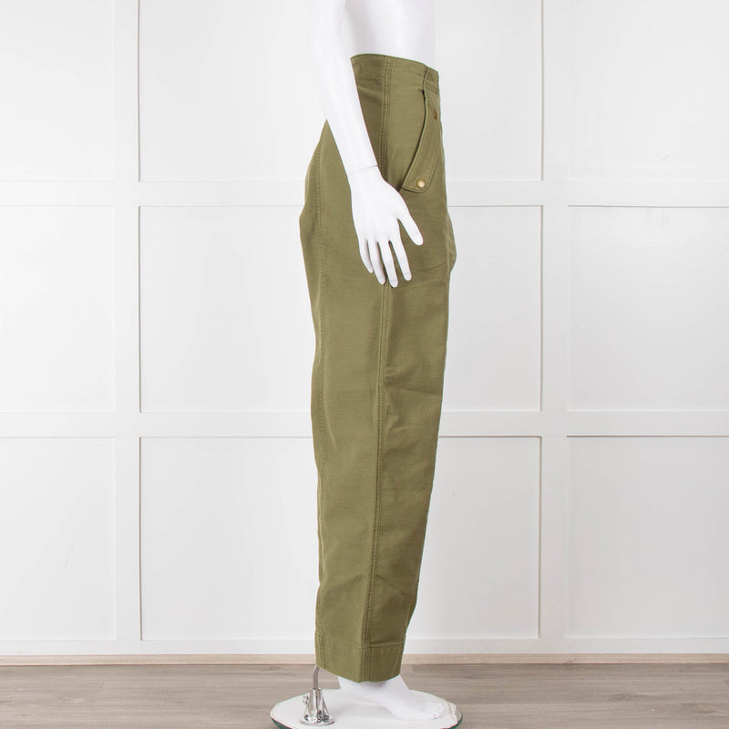 Frame Green Gold Button Wide Legged Cotton Trousers
