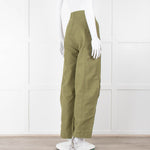 Frame Green Gold Button Wide Legged Cotton Trousers