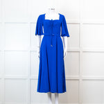Me + Em Electric Blue Crepe Tie Neck Midi Dress With Belt