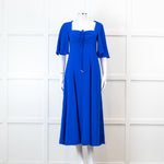 Me + Em Electric Blue Crepe Tie Neck Midi Dress With Belt