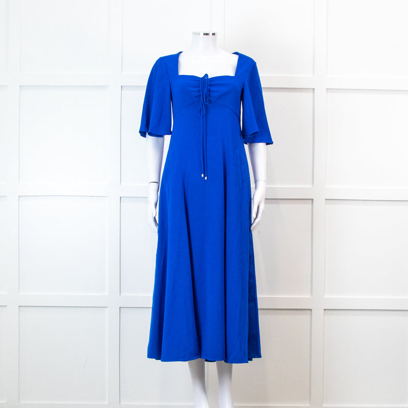 Me + Em Electric Blue Crepe Tie Neck Midi Dress With Belt