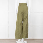 Frame Green Gold Button Wide Legged Cotton Trousers