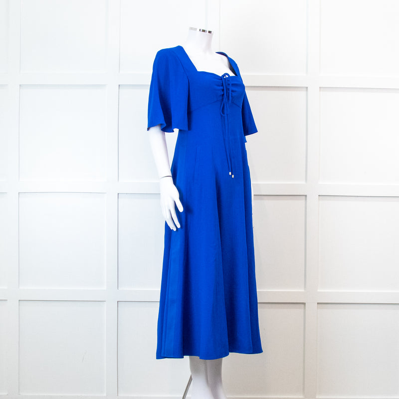 Me + Em Electric Blue Crepe Tie Neck Midi Dress With Belt