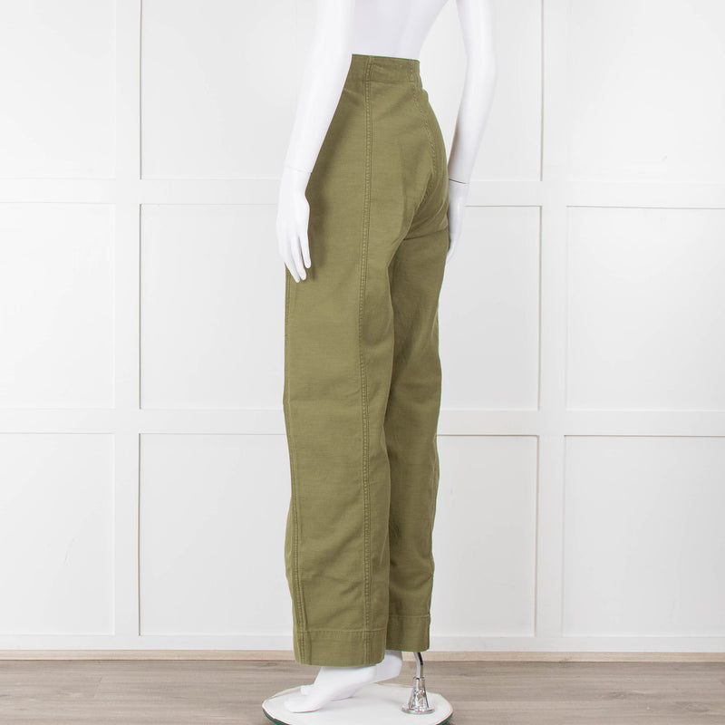 Frame Green Gold Button Wide Legged Cotton Trousers