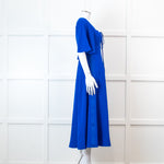Me + Em Electric Blue Crepe Tie Neck Midi Dress With Belt