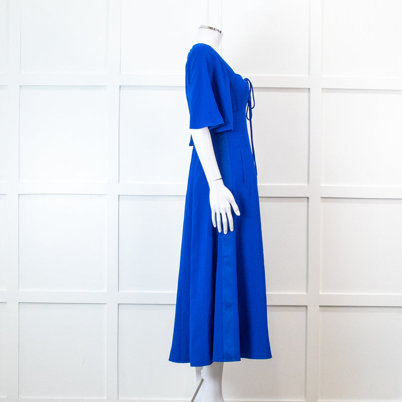 Me + Em Electric Blue Crepe Tie Neck Midi Dress With Belt