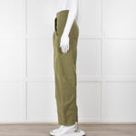 Frame Green Gold Button Wide Legged Cotton Trousers