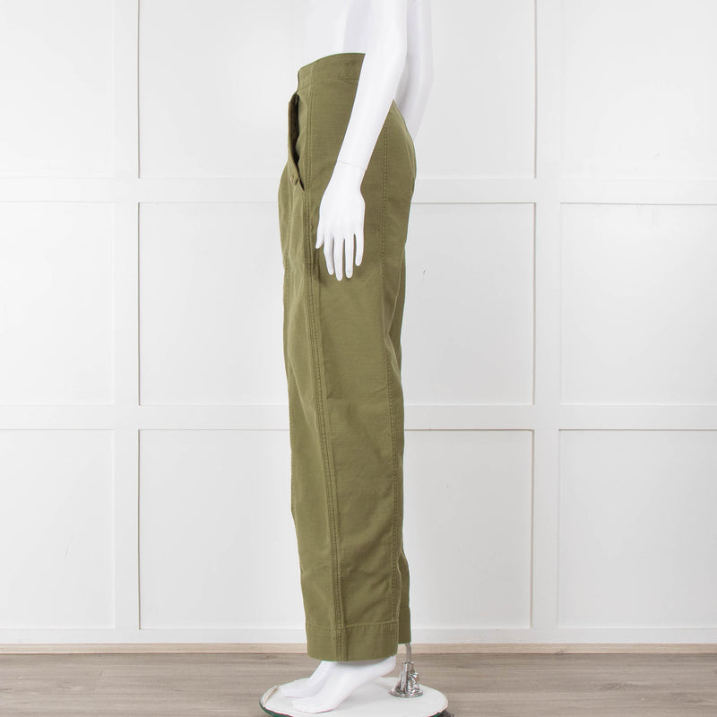 Frame Green Gold Button Wide Legged Cotton Trousers