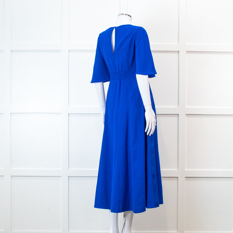 Me + Em Electric Blue Crepe Tie Neck Midi Dress With Belt
