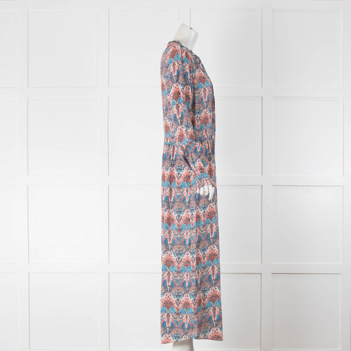 Dea Kudibal Drawstring Waist Maxi Dress in Coral and Blue Paisley