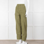 Frame Green Gold Button Wide Legged Cotton Trousers