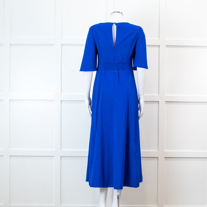 Me + Em Electric Blue Crepe Tie Neck Midi Dress With Belt