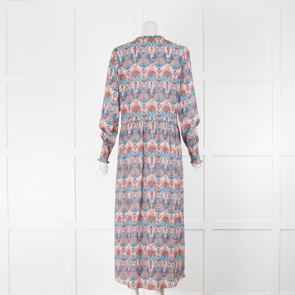 Dea Kudibal Drawstring Waist Maxi Dress in Coral and Blue Paisley