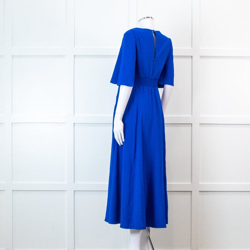 Me + Em Electric Blue Crepe Tie Neck Midi Dress With Belt