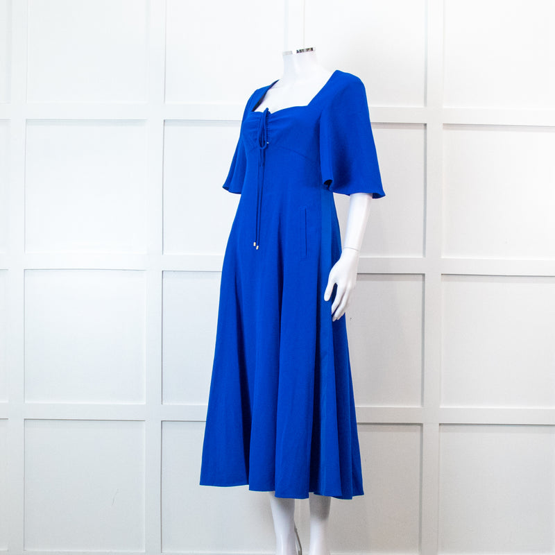 Me + Em Electric Blue Crepe Tie Neck Midi Dress With Belt