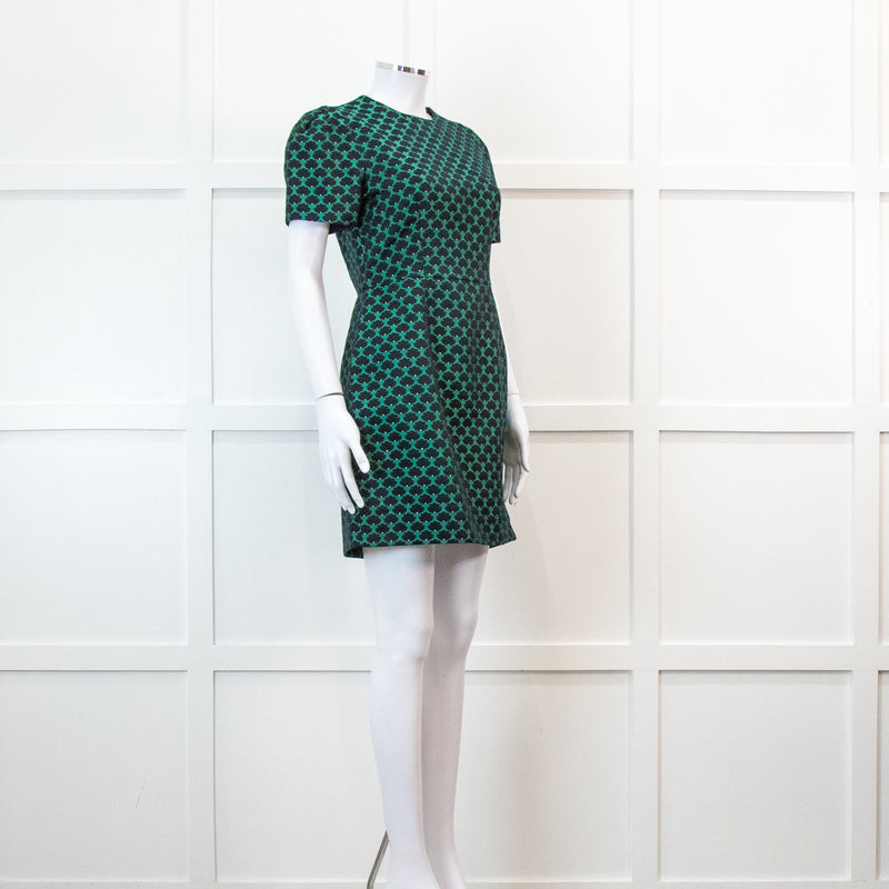 Mary Katrantzou Green and Black Jacquard Short Sleeve Mini Dress