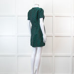 Mary Katrantzou Green and Black Jacquard Short Sleeve Mini Dress