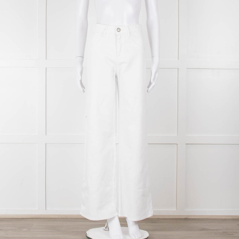 Shaft White High Waisted Wide Trousers