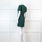 Mary Katrantzou Green and Black Jacquard Short Sleeve Mini Dress