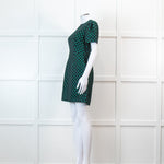 Mary Katrantzou Green and Black Jacquard Short Sleeve Mini Dress