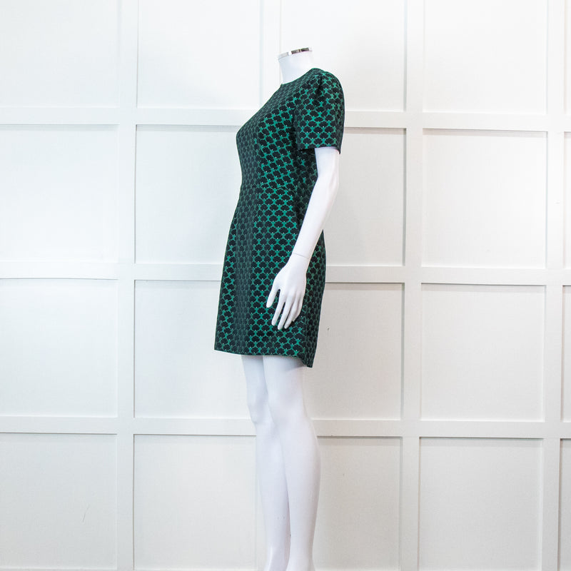 Mary Katrantzou Green and Black Jacquard Short Sleeve Mini Dress
