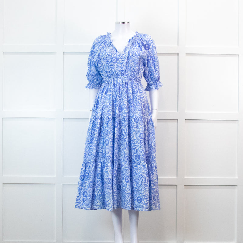 Pink City Prints Pale Blue Floral 3/4 Length Sleeve Dress