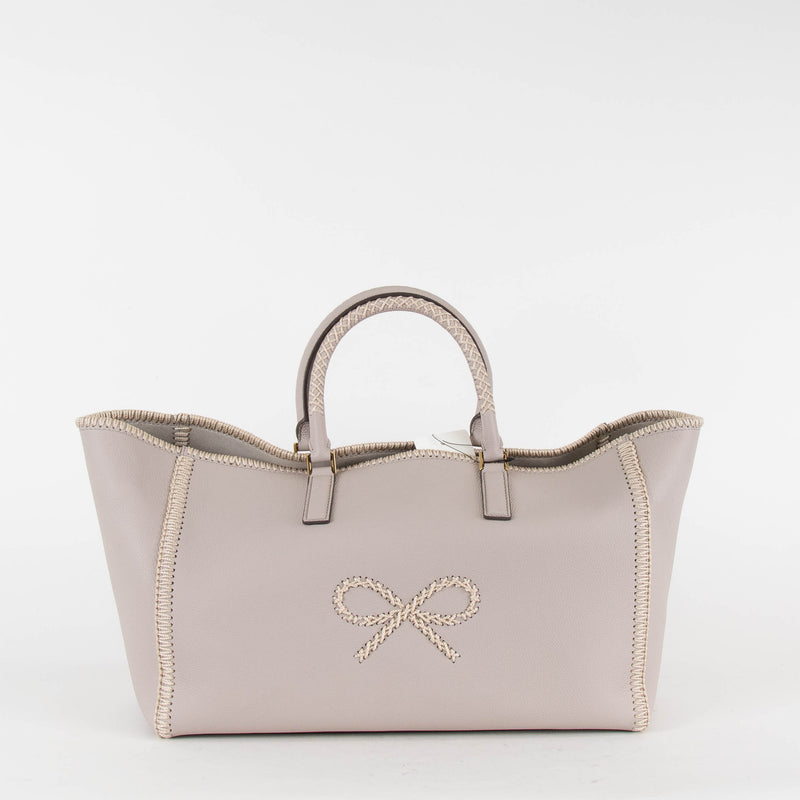 Anya Hindmarch Ebury Light Grey Leather Steam Bow Tote