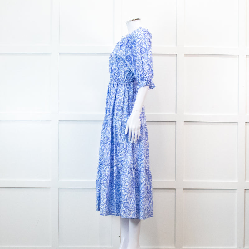 Pink City Prints Pale Blue Floral 3/4 Length Sleeve Dress