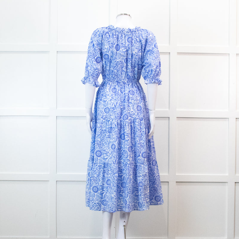 Pink City Prints Pale Blue Floral 3/4 Length Sleeve Dress
