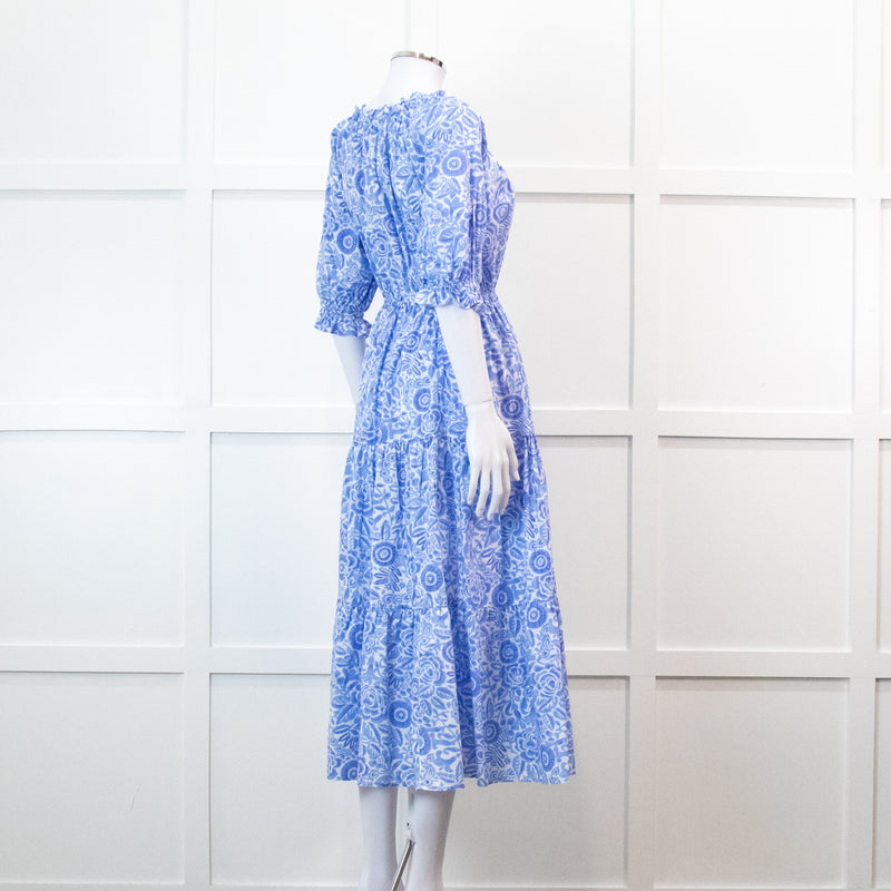Pink City Prints Pale Blue Floral 3/4 Length Sleeve Dress