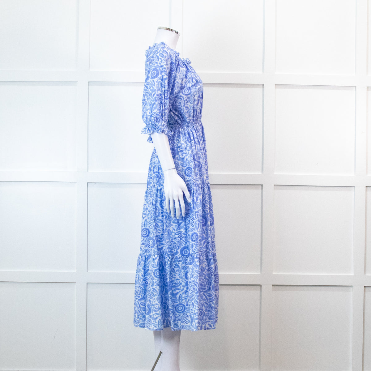 Pink City Prints Pale Blue Floral 3/4 Length Sleeve Dress