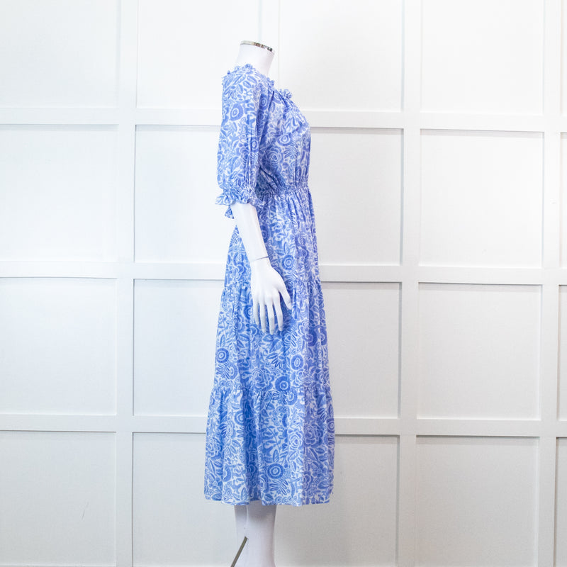 Pink City Prints Pale Blue Floral 3/4 Length Sleeve Dress