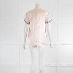 Victoria Beckham Blush Silk Ruffle Short Sleeve Top