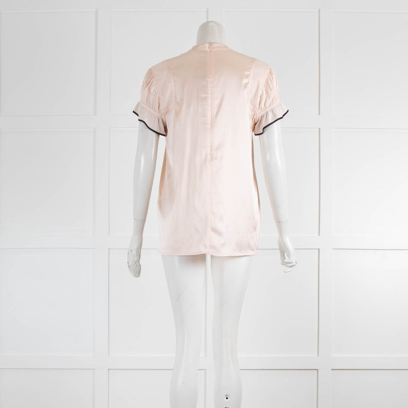 Victoria Beckham Blush Silk Ruffle Short Sleeve Top