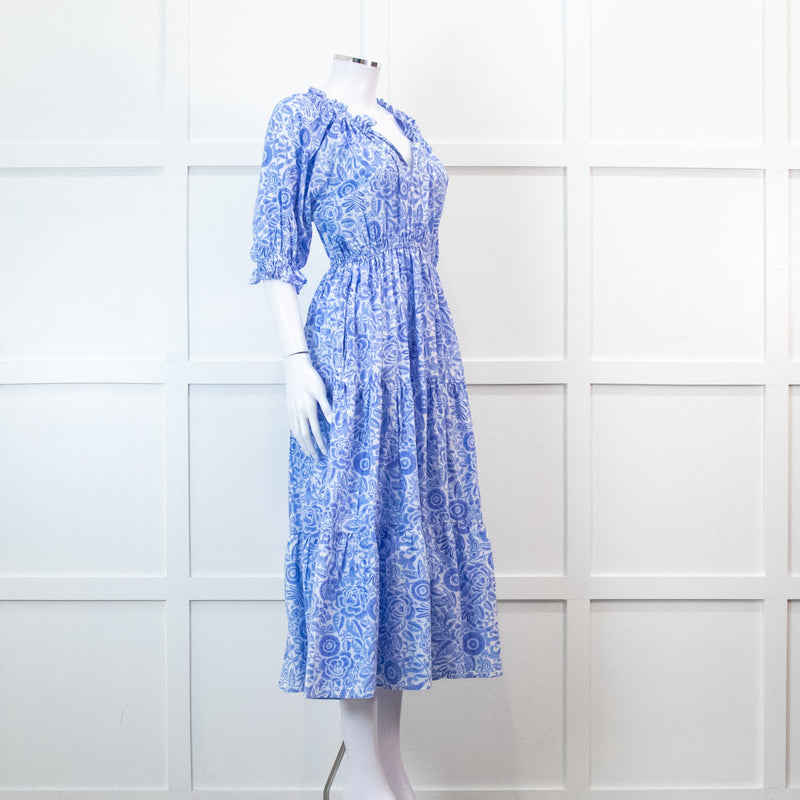 Pink City Prints Pale Blue Floral 3/4 Length Sleeve Dress