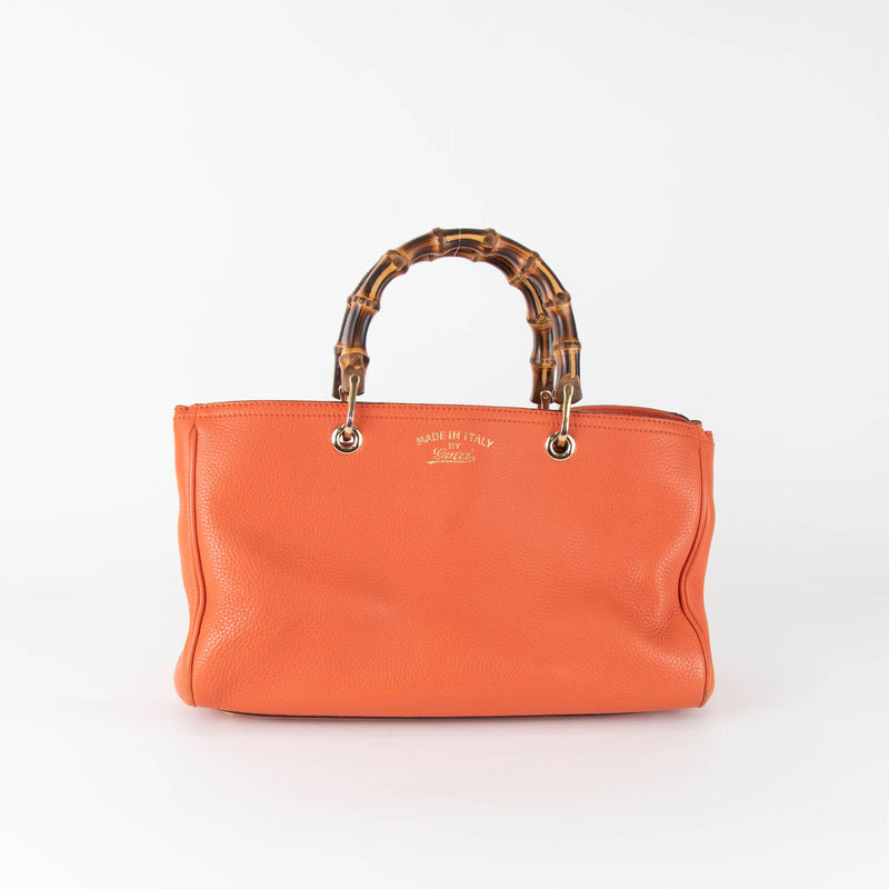 Gucci Orange Bamboo Crossbody Shopper Handbag