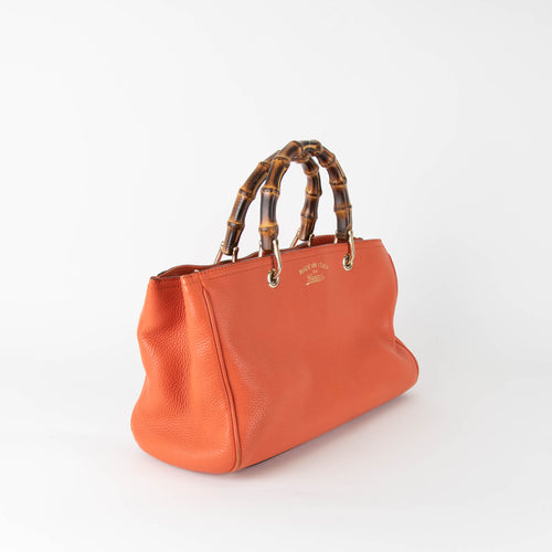 Gucci Orange Bamboo Crossbody Shopper Handbag