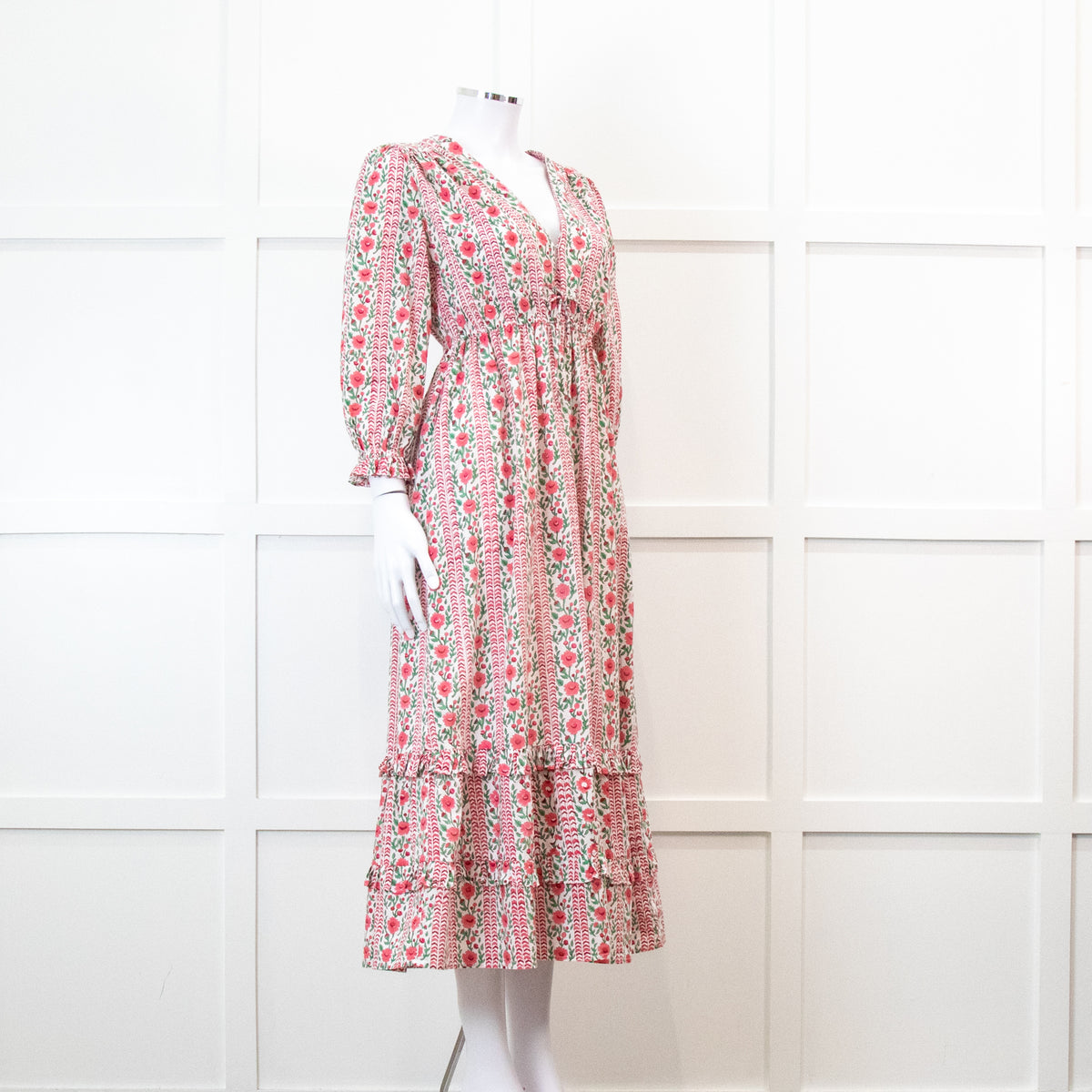 Pink City Prints Maria Dress in Pink Floral Block Print