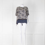 S Max Mara Navy/Cream/Black Circle Print Silk Top