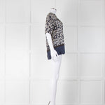 S Max Mara Navy/Cream/Black Circle Print Silk Top
