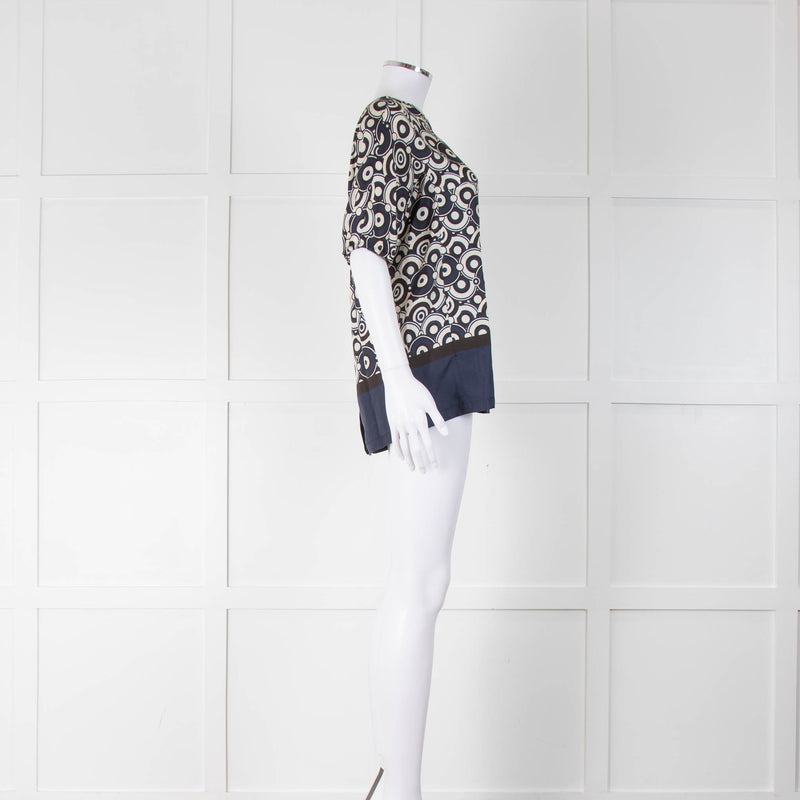 S Max Mara Navy/Cream/Black Circle Print Silk Top