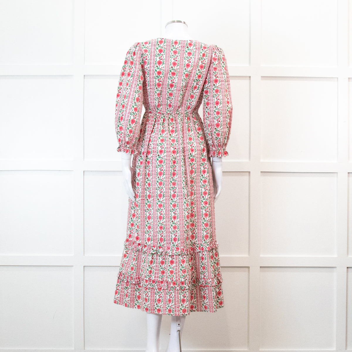 Pink City Prints Maria Dress in Pink Floral Block Print