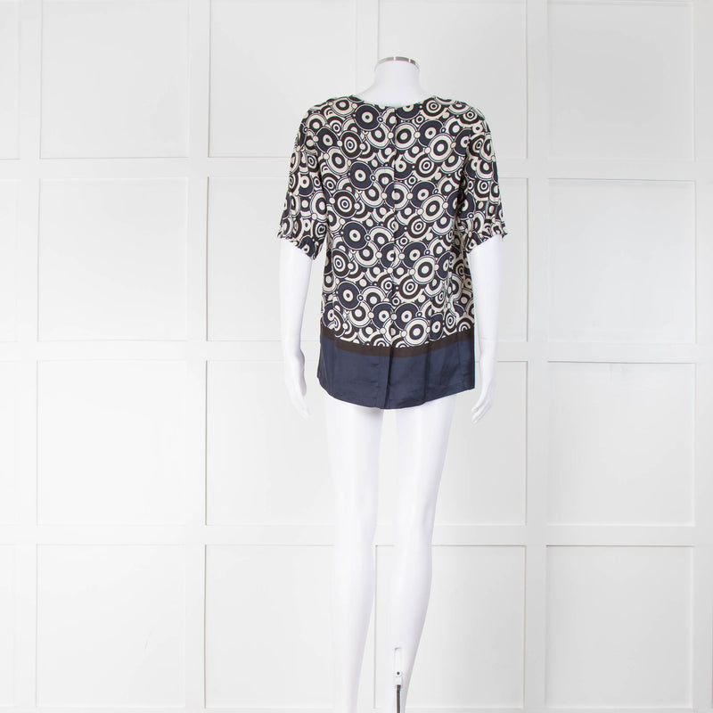 S Max Mara Navy/Cream/Black Circle Print Silk Top